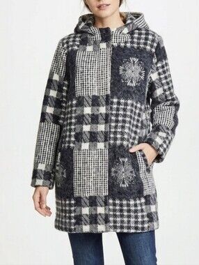 Elena Wang Gingham Patchwork Pattern Wool Blend Coat